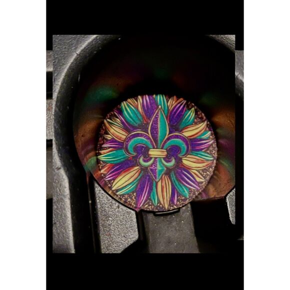 Mardi Gras Fleur-de-Lis Car Coasters Set of 2 - Picture 3 of 4